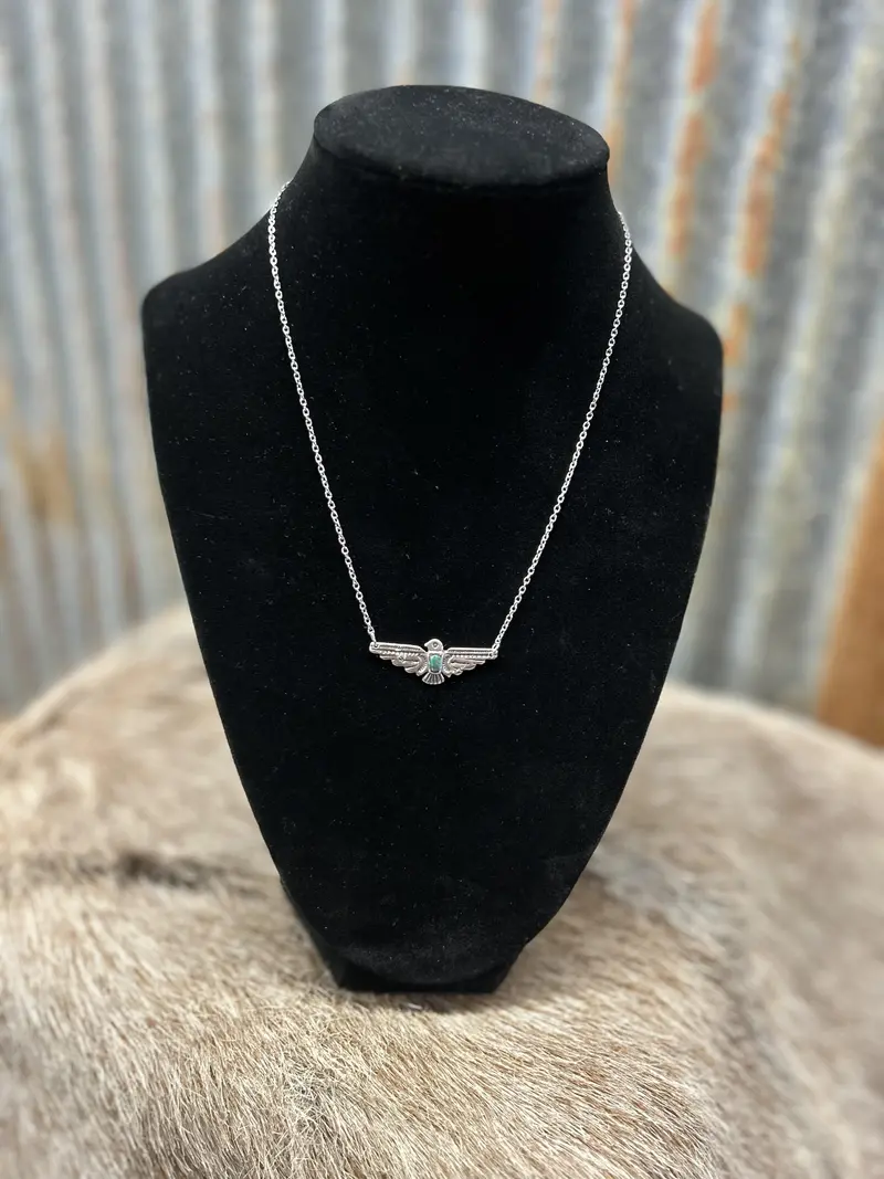 16.5" Genuine Turq & Silver Thunderbird Necklace 1