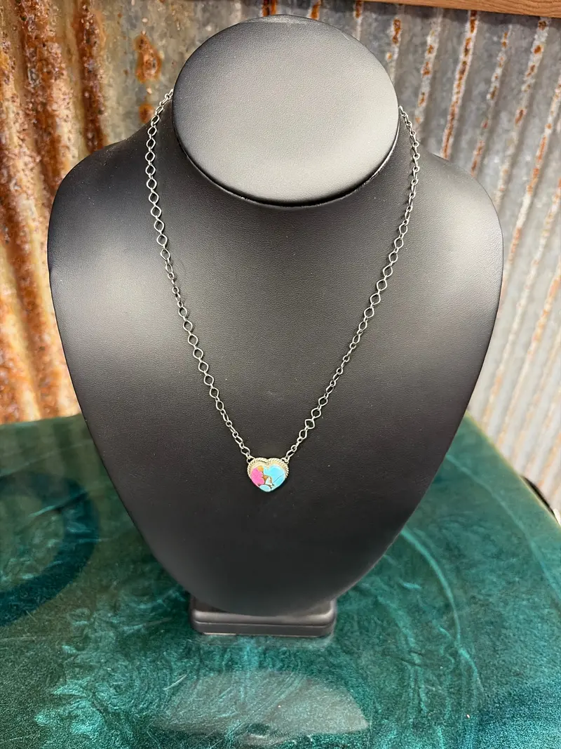 18" Pink & Turq Heart Chain Necklace 1