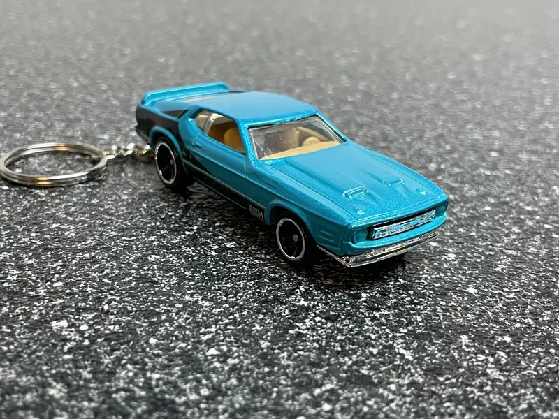 1971 Mustang Mach 1 Blue Keychain Diecast Car Hot Wheels Muscle Car 1