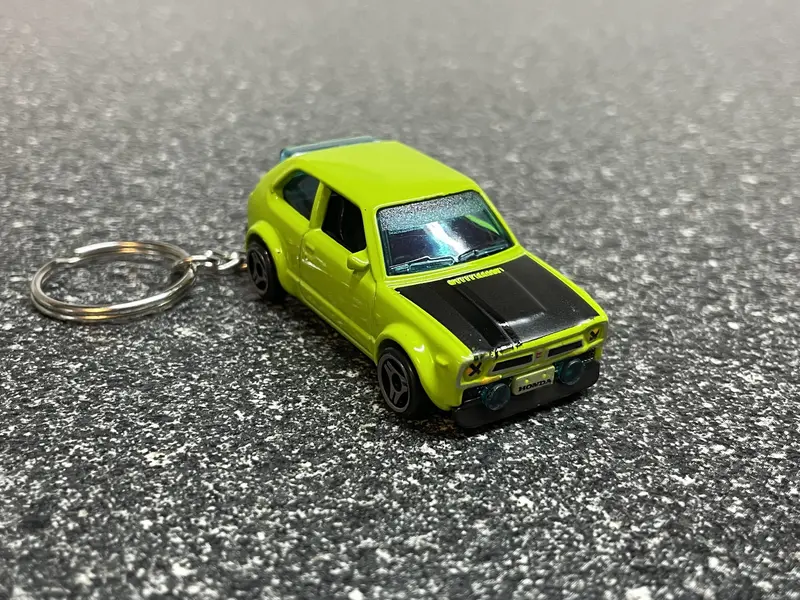 1973 Honda Civic Custom Lime Green Keychain Hot Wheels Matchbox Diecast Car 1