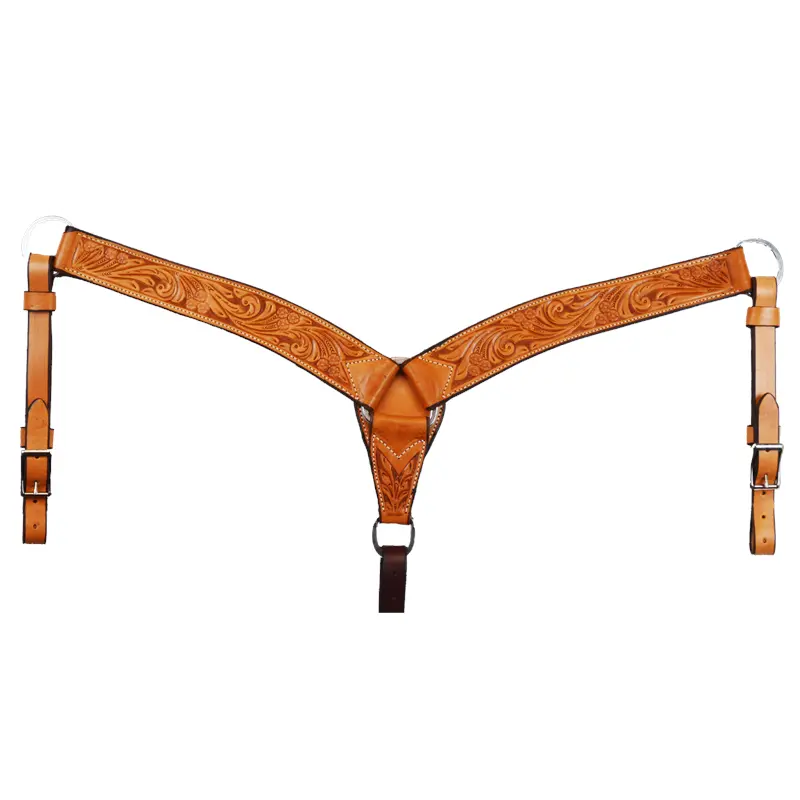 2" Breast Collar Natural Floral Tooled 1