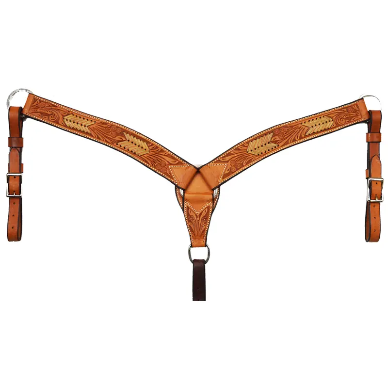 2" Breast Collar Natural Floral Tooling With Rawhide 1