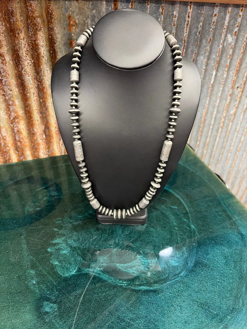 24" Stamped Saucer Faux Navajo Bead Necklace 1