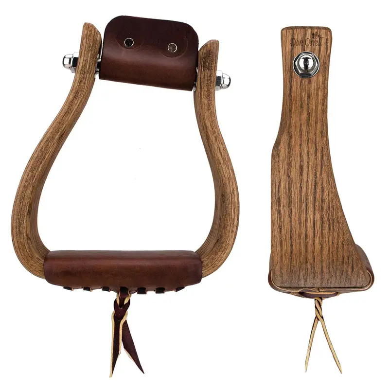 3" Stained Oak Rancher Angled Offset Stirrup 1