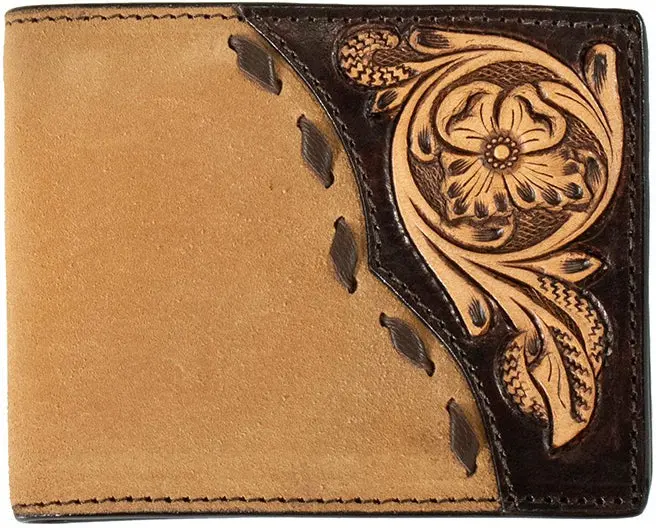 3D Belts Roughout With Tooled Floral Overlay Bifold Wallet 1