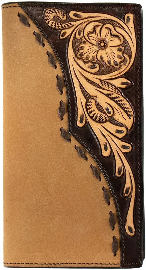 3D Belts Roughout With Tooled Floral Overlay Rodeo Wallet 1