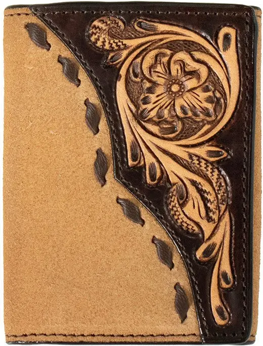 3D Belts Roughout With Tooled Floral Overlay Trifold Wallet 1