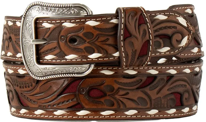3D Belts Scrolling Fillagree Burgundy Underlaid Belt 1