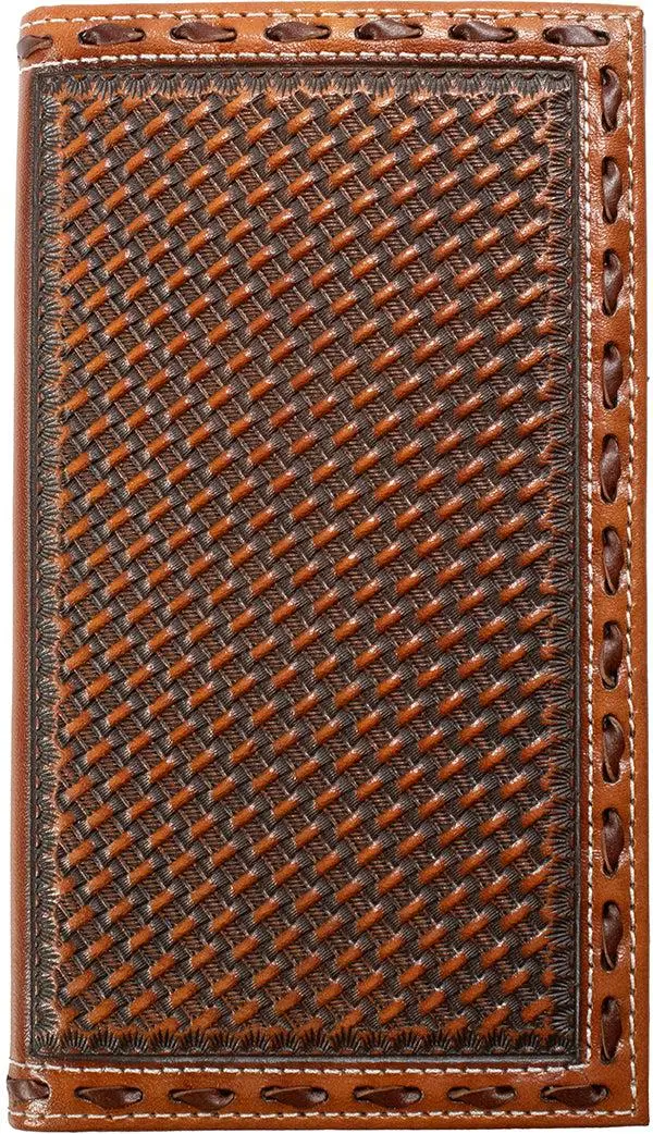 3D Brown Embossed Basket Weave Trifold Rodeo Wallet 1