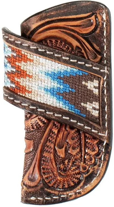 3D Embroidered Inlaid Scrolling Patterned Leather Knife Sheath 1
