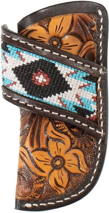 3D Embroidered Inlay With Floral Patterned Leather Knife Sheath 1
