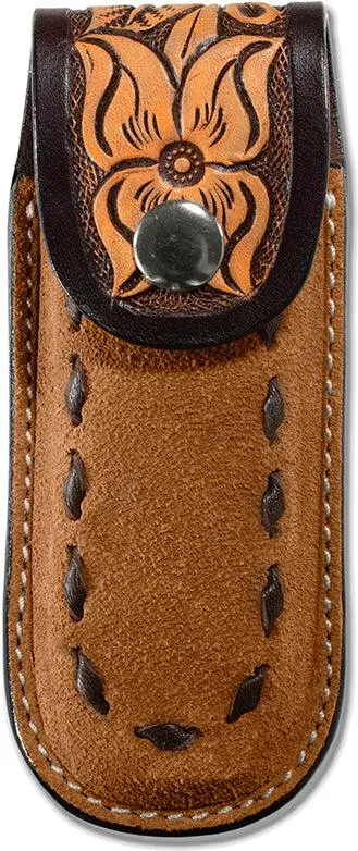 3D Tan Roughout With Hand Tooled Floral Leather Knife Sheath 1