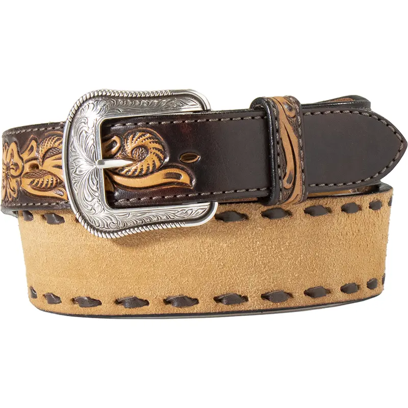 3D Western Roughout With Floral Tooling Leather Belt 1