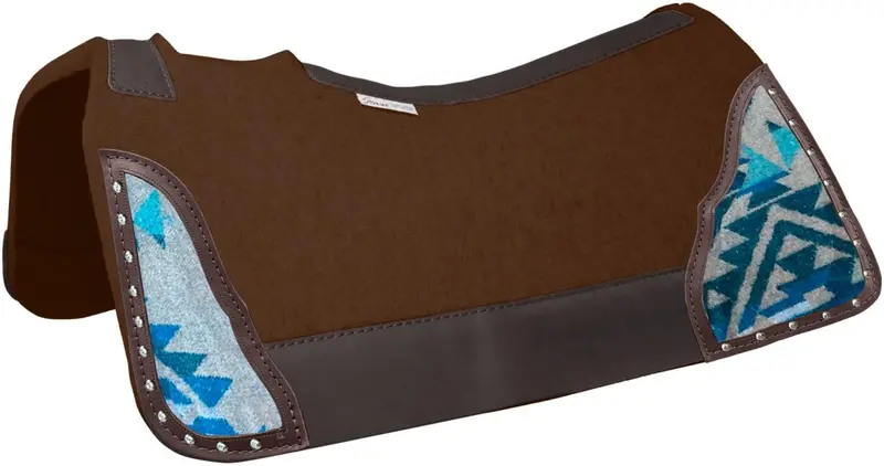 5 Star Grey And Turquoise Fabric Inlay Western Contoured Dark Brown Pad-30" X 30" 1