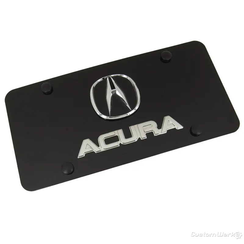 Acura Dual Logo License Plate (Chrome On Black) 1