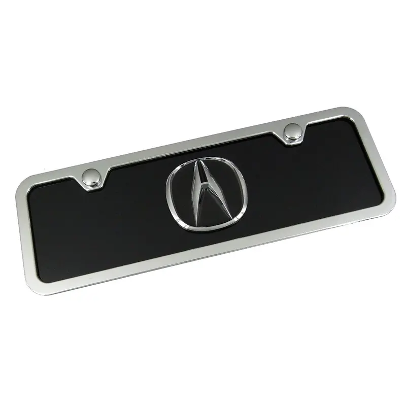 Acura Logo Mini License Plate Kit (Chrome On Black) 1