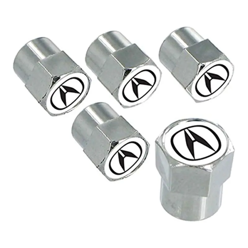 Acura Logo Tire Stem Valve Caps Set (White On Chrome) 1