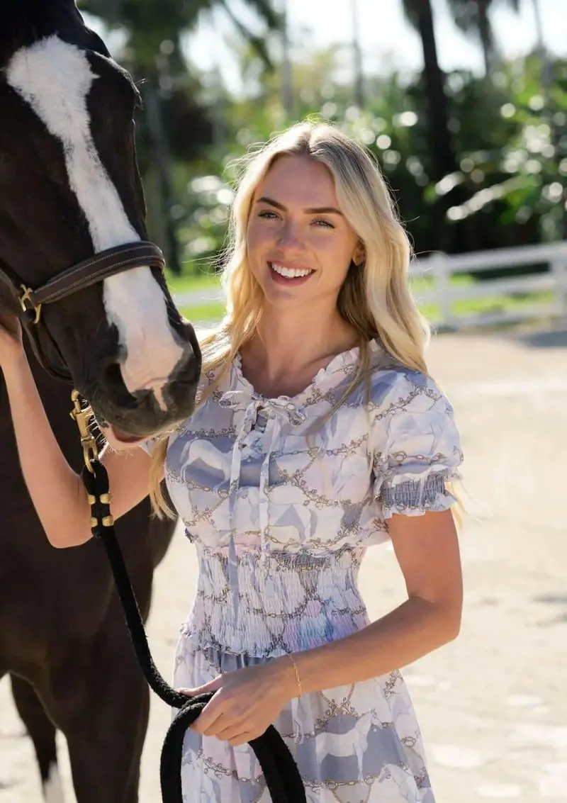 Amelie Linen Long Dress | Geo Horses Print | Pastel | Sample 2