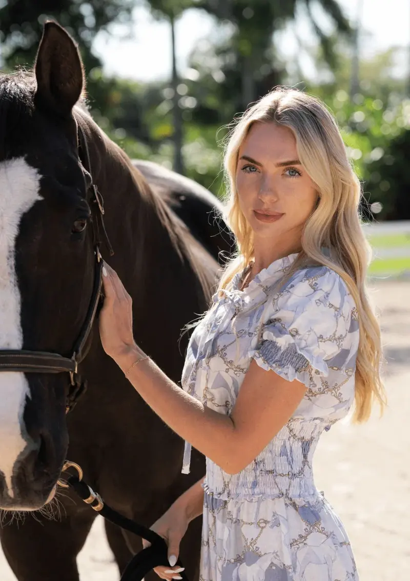 Amelie Linen Long Dress | Geo Horses Print | Pastel | Sample 4
