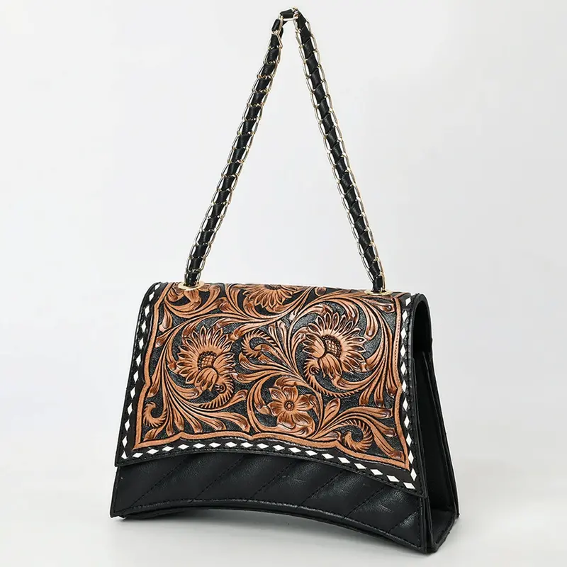 American Darling Black And Hand Tooled Genuine Leather Western Crossbody Bag 1