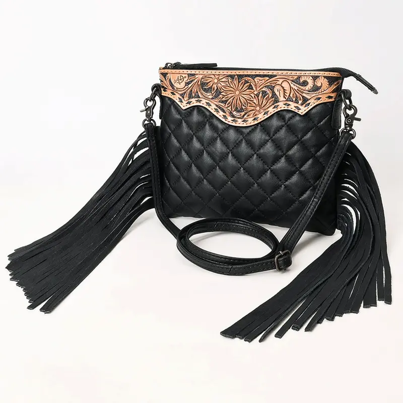 American Darling Black Hand Tooled Yoke Crossbody Bag 1