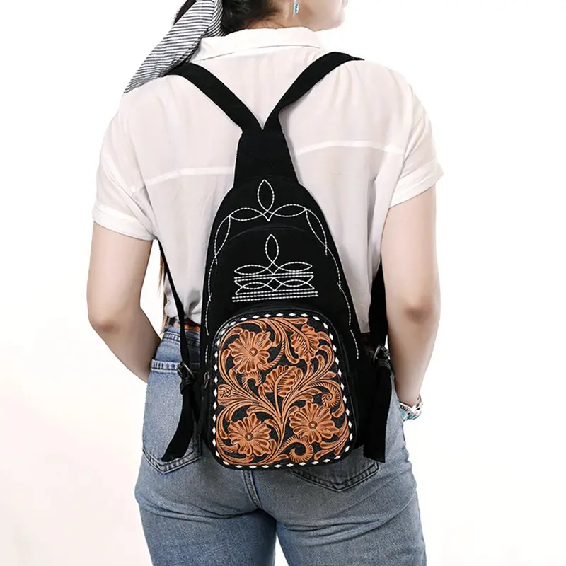 American Darling Black Suede Genuine Leather Western Backpack 2