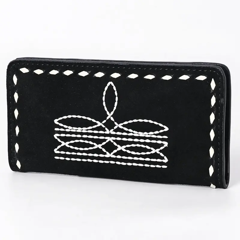 American Darling Black Suede With White Boot Stitch Leather Wallet 1