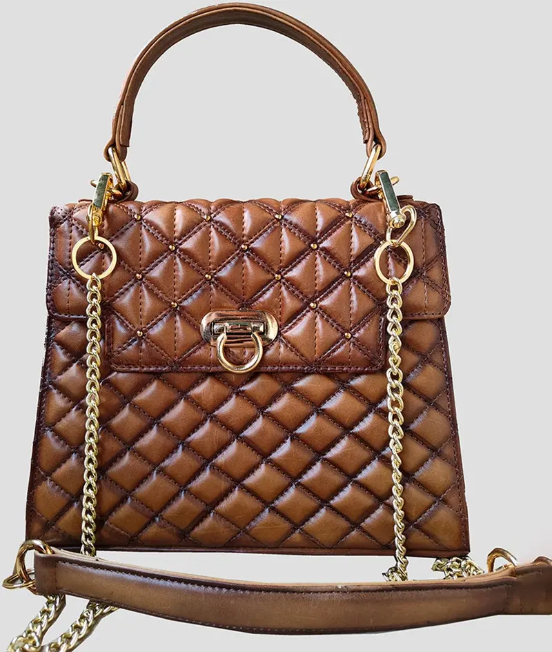 American Darling Brown Genuine Leather Quilted And Studded Bag 1