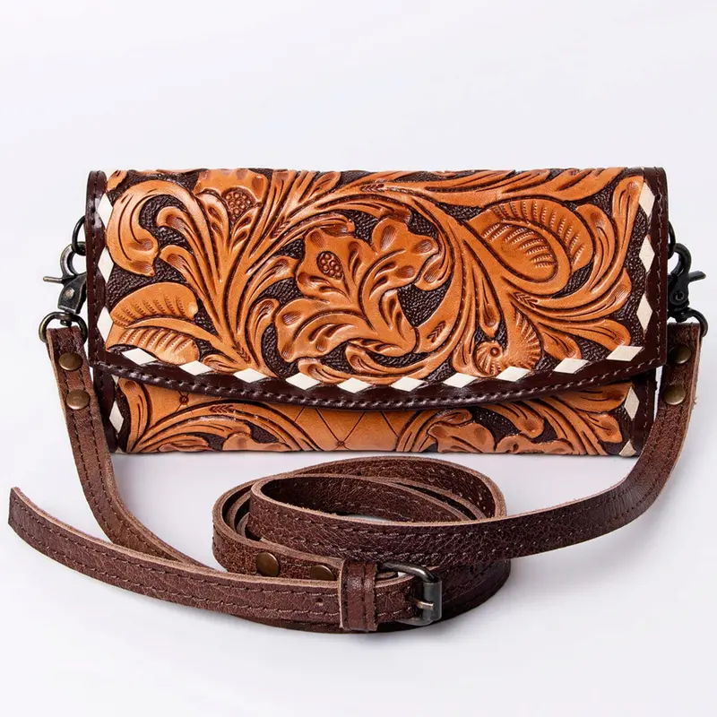 American Darling Floral Hand Tooled With White Whipstitch Wallet Bag 2