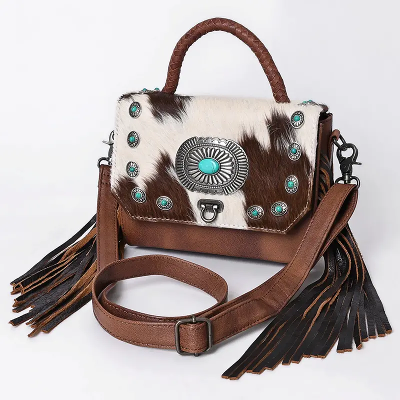 American Darling Hair-On With Turquoise Conchos Leather Bag 1