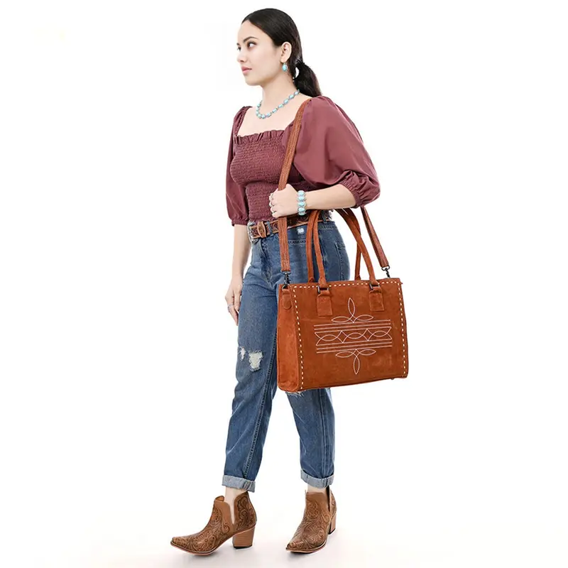American Darling Light Brown Suede Genuine Leather Western Bag 2