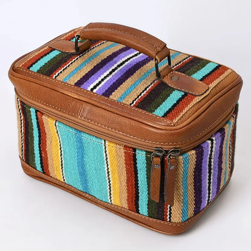 American Darling Serape Genuine Lather Western Jewelry Cosmetic Bag 1