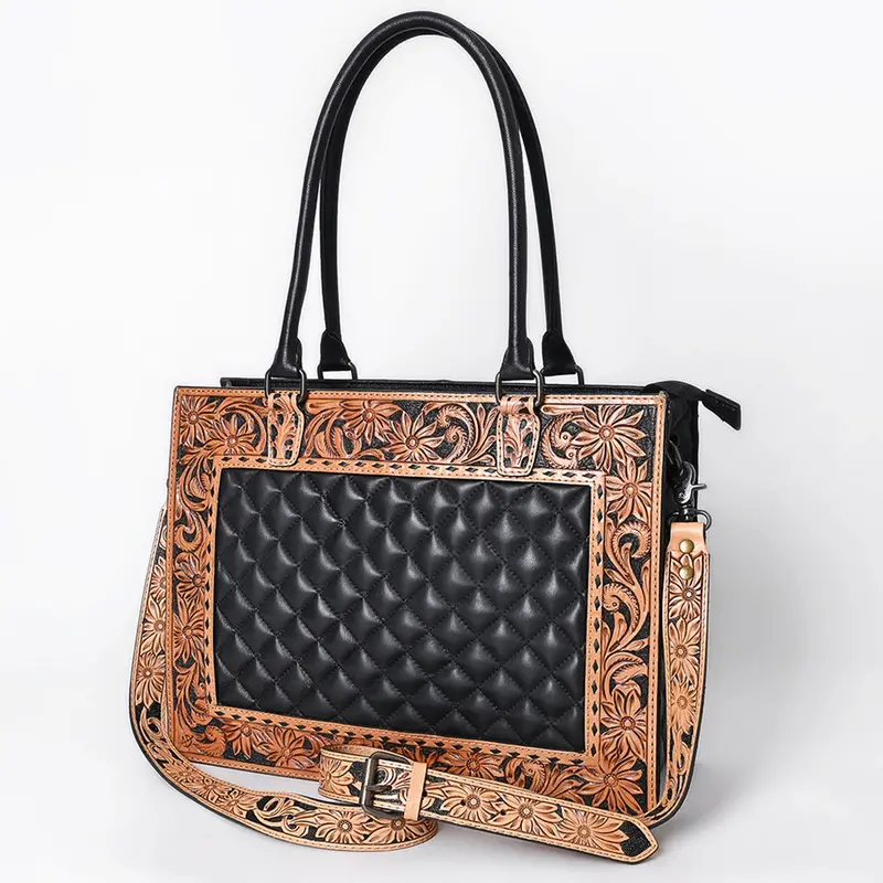 American Darling Tooled And Quilted Leather Bag 1