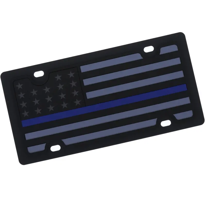 American Flag License Plate With Blue Line (Carbon Black) 1