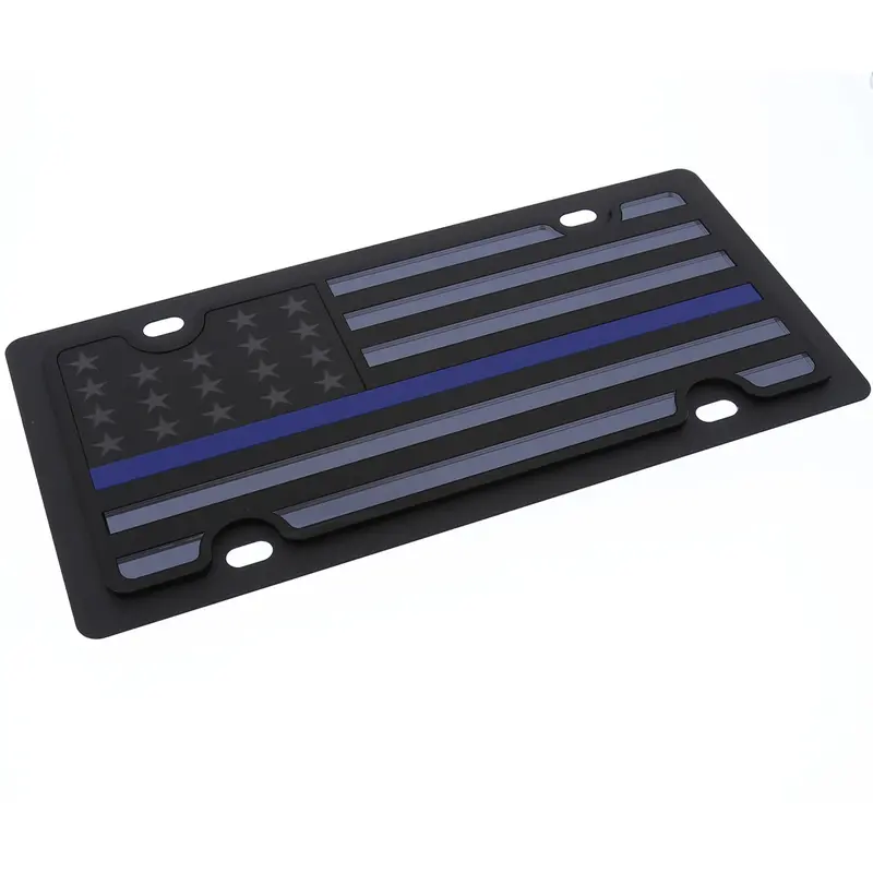 American Flag License Plate With Blue Line (Carbon Black) 2