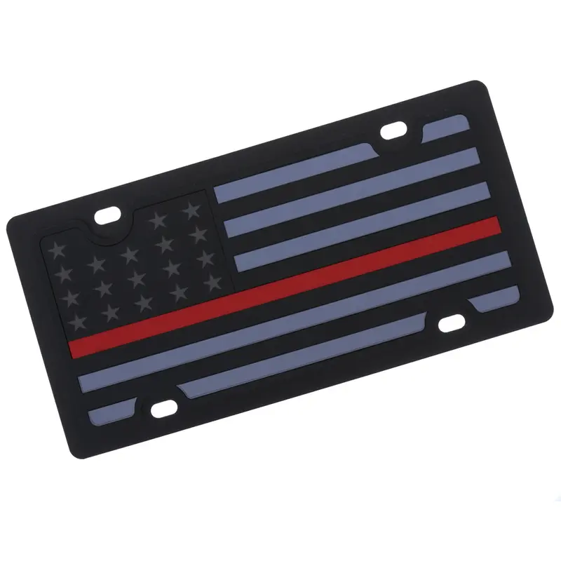 American Flag License Plate With Red Line (Carbon Black) 1