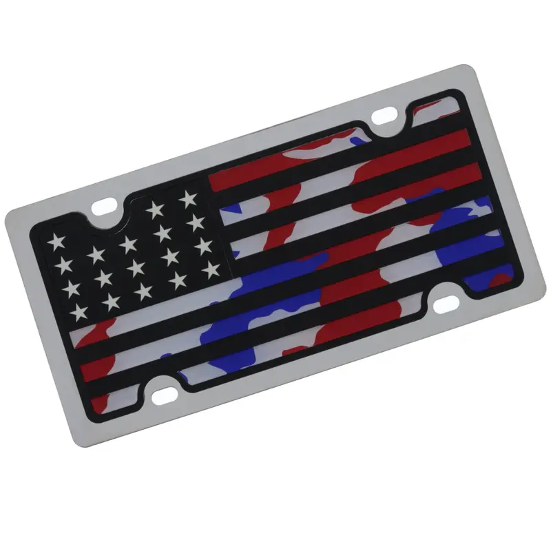 American Flag With Red And Blue Stripes License Plate (Black) 1