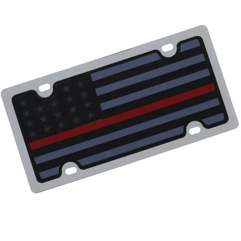 American Flag With Thin Red Line License Plate (Carbon Black) 1