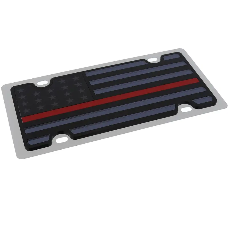 American Flag With Thin Red Line License Plate (Carbon Black) 2