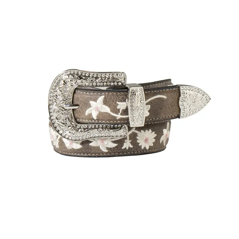 Angel Ranch Kid's Grey Floral Embroidered Belt 1