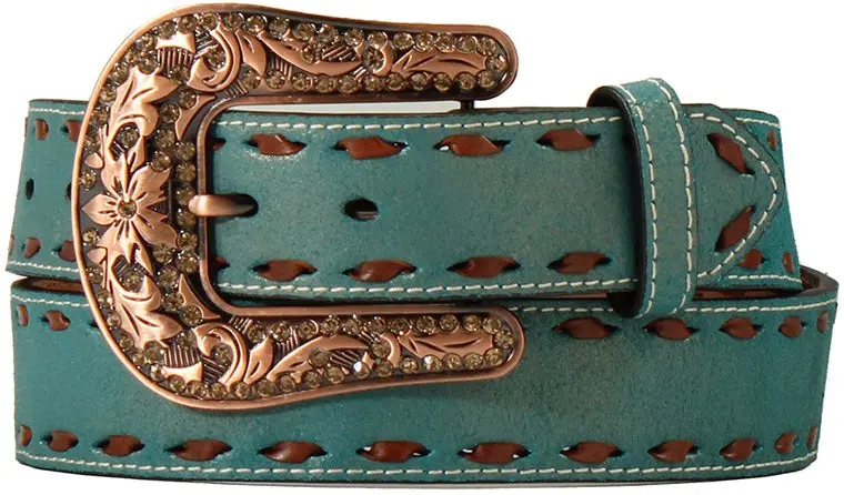 Angel Ranch Women's Chocolate Buckstitch Turquoise Belt 1