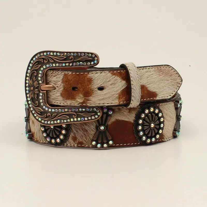 Angel Ranch Women's Tan Calf Hair And Concho Belt 1