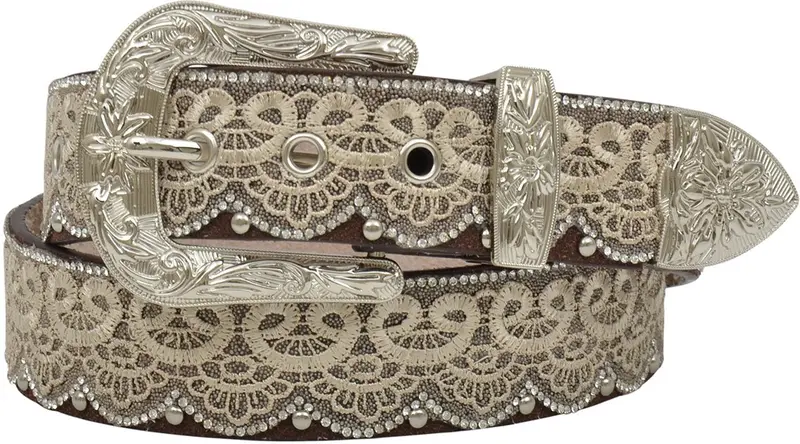 Angel Ranch Women's Tan Lace Overlaid Belt 1