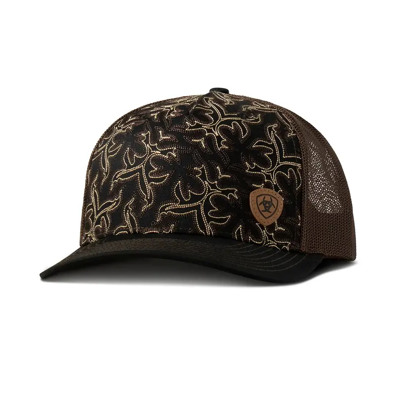 Ariat Black And Brown Stitched Ball Cap 1