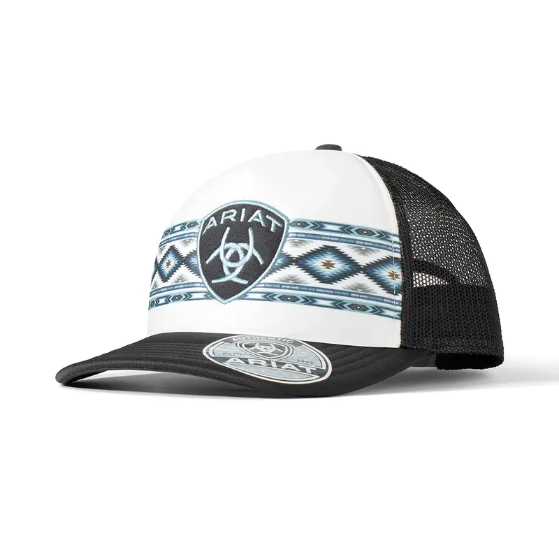 Ariat Black And White With Southwestern Pattern Ball Cap 1