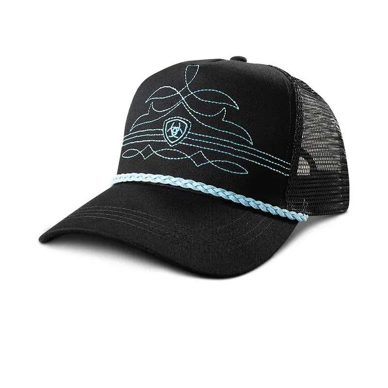 Ariat Black Boot Stitched Ponyflo Ball Cap 1