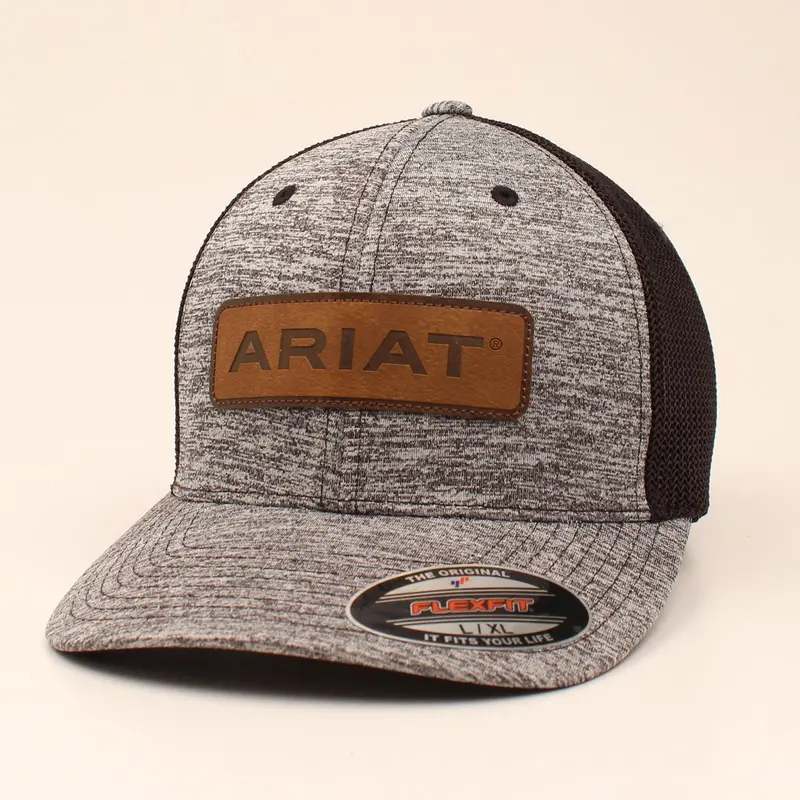 Ariat Black Heather With Logo Leather Patch Flex Fit Ball Cap 1
