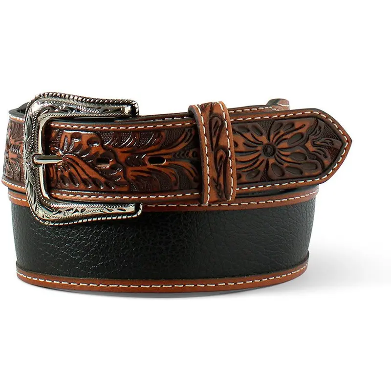 Ariat Black Inlaid Leather Belt With Brown Ebossed Tabs 1