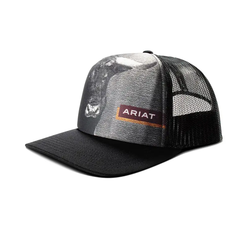 Ariat Black With Bull Image Printed Ball Cap 1