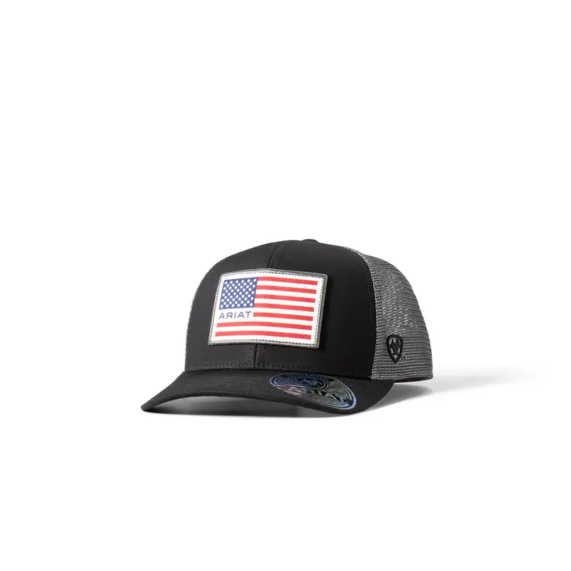 Ariat Black With Flag Patch Ball Cap 1